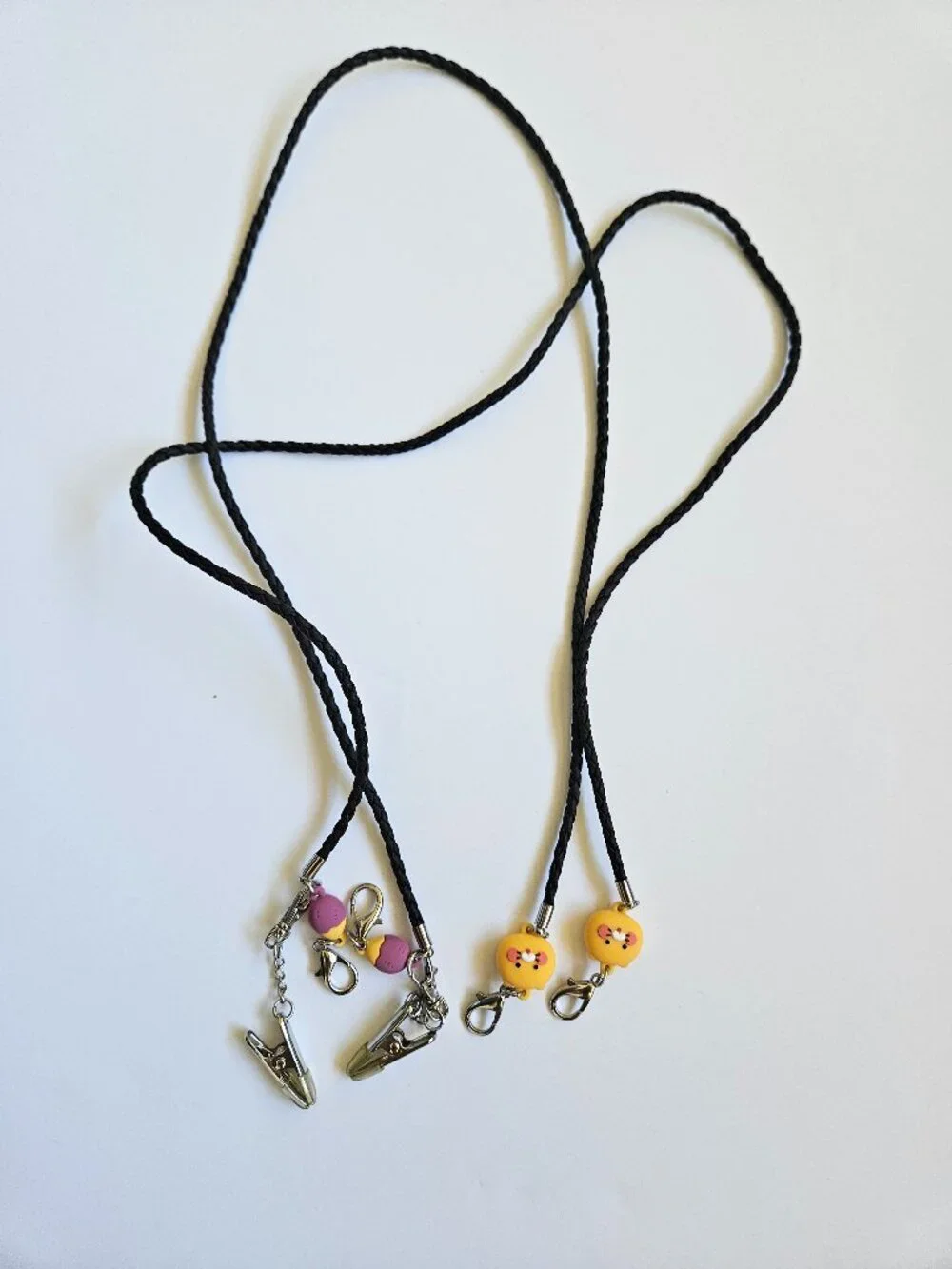 2 Kakao Friends Korean Choonsik Mask Strap Black Beaded Lanyard with Charms